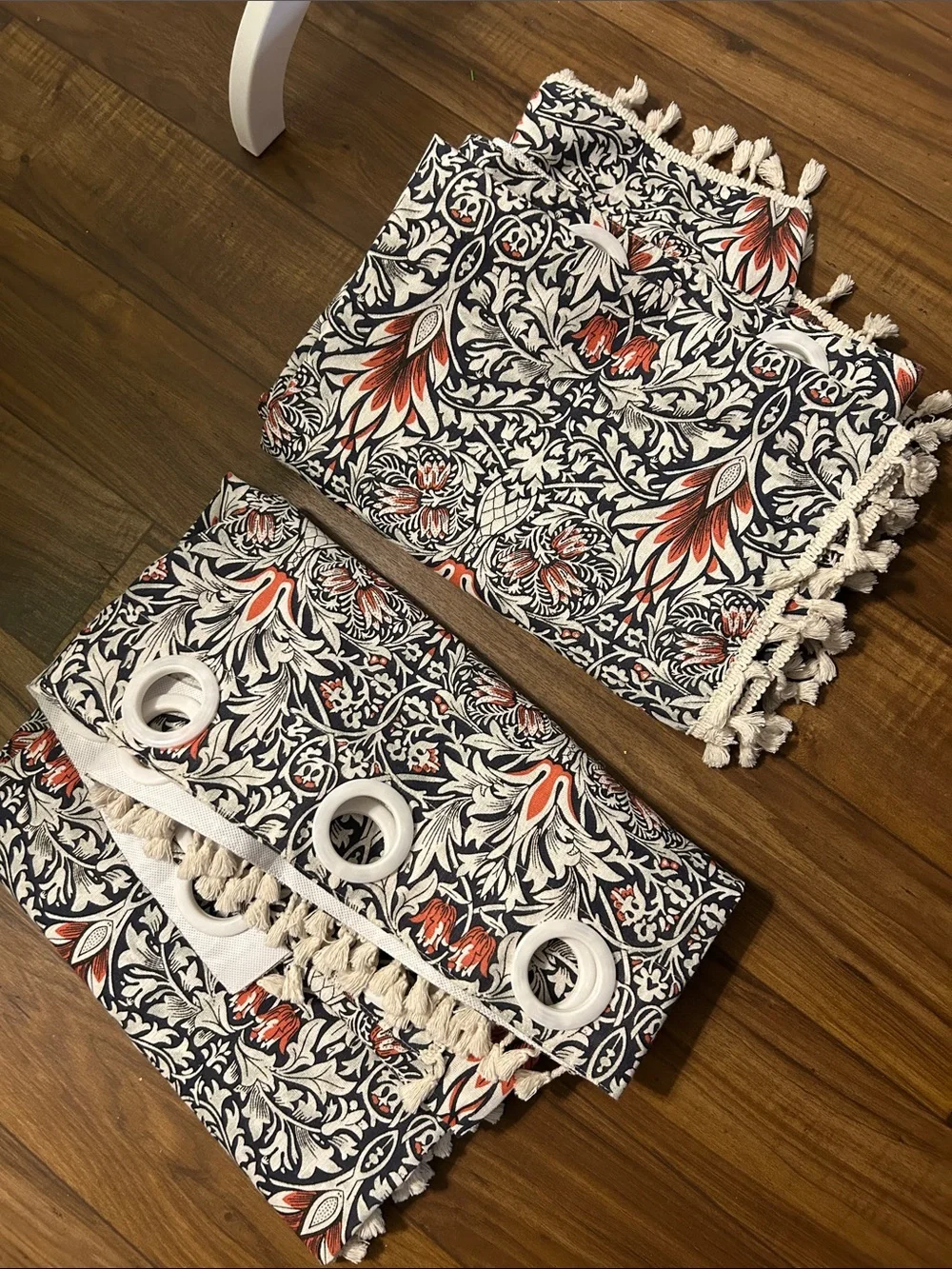 Amazon Navy Floral Throw Blanket with Red Accents and Cream Tassels